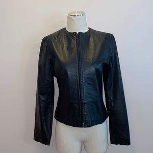 Black Lamb Leather Collarless Jacket Yvonne Marie